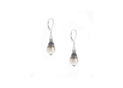 Filigree And Pearl Lever Back Dangle Earrings